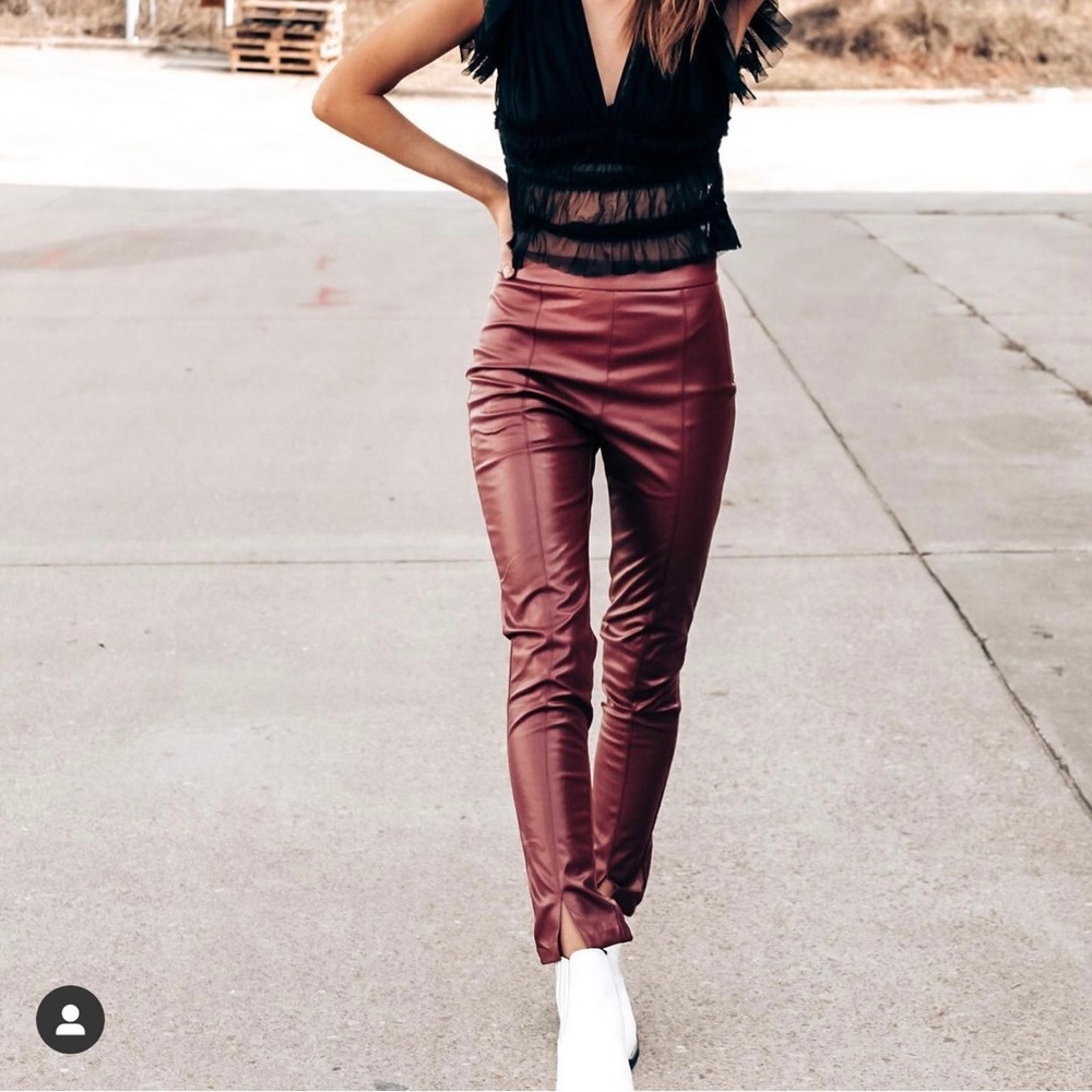 Red Faux Leather Pants